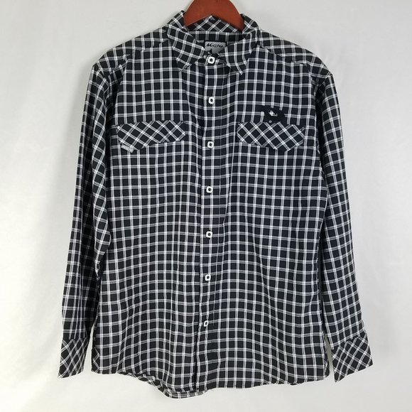Mojo Sports Wear Mens Shirt Medium Black Plaid Long Sleeve Fishing Button Down - Picture 1 of 10